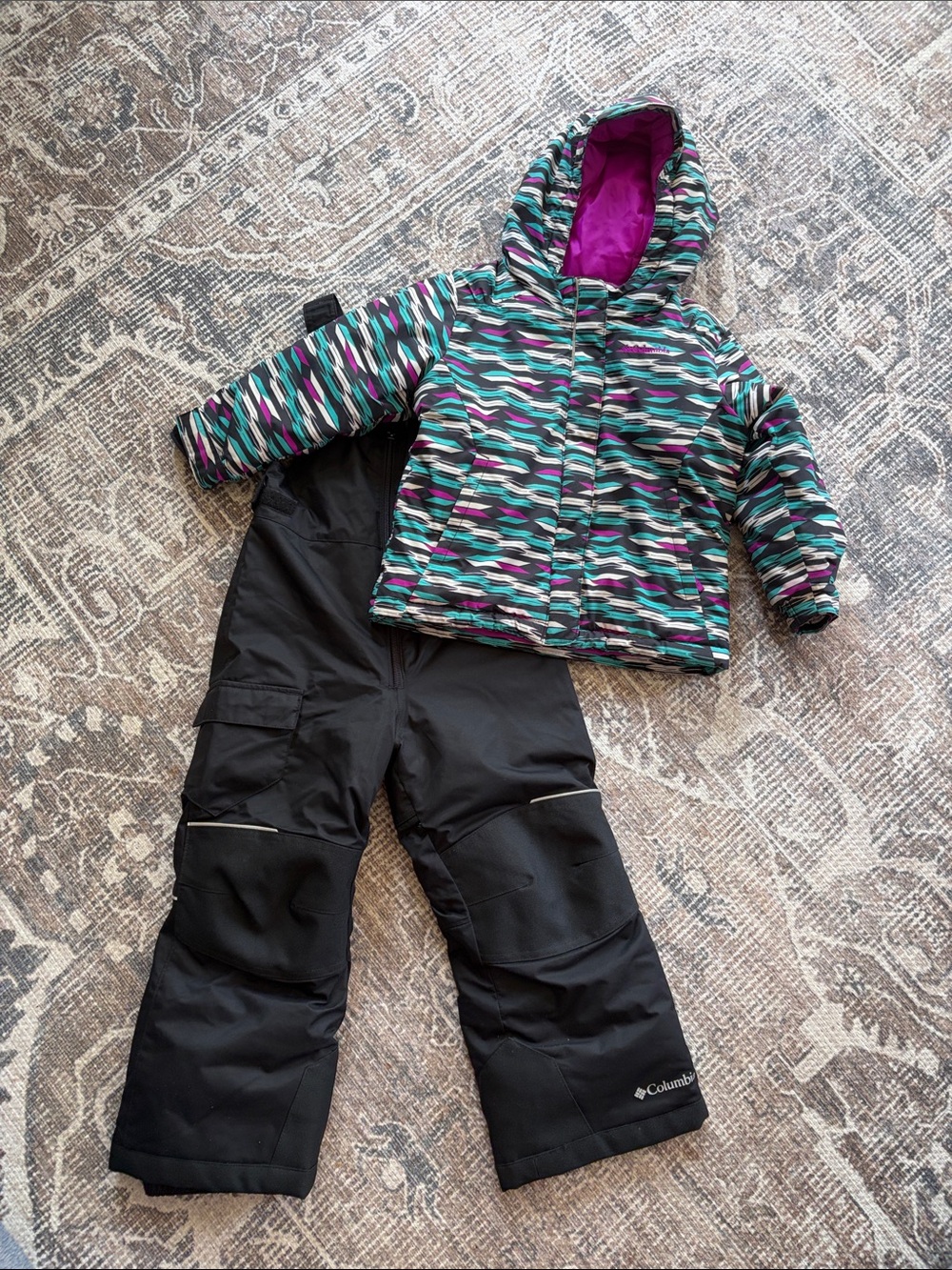 Columbia Kids Jacket - Teal, Purple, White, Black Pattern